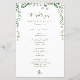 Elegante programa de bodas de eucalipto verde