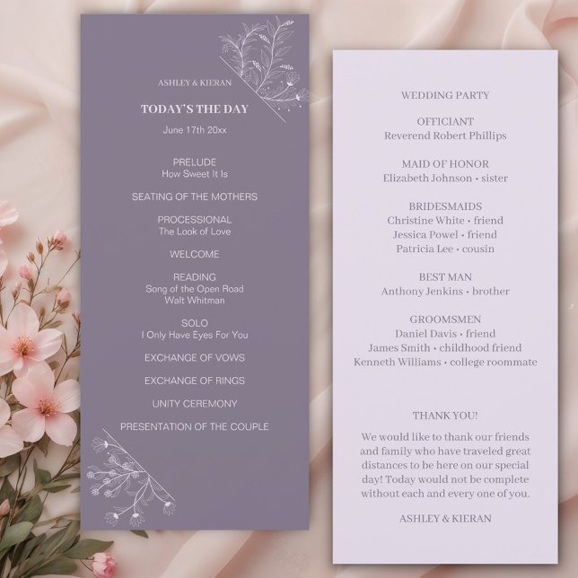 Elegante programa de bodas de lavanda floral (Subido por el creador)
