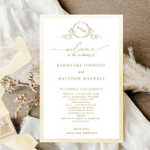Elegante programa de bodas de monograma de champán