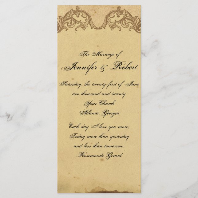Elegante programa de bodas de pavo real (Anverso)