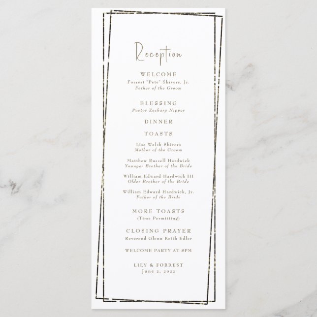 Elegante programa de bodas de recepción de oro geo (Anverso)