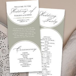 Elegante programa de bodas en arco verde sabio