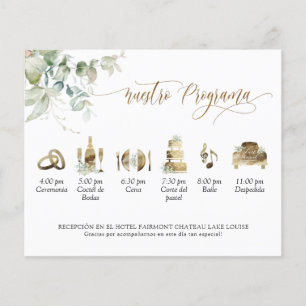Elegante programa de bodas en español con vegetaci