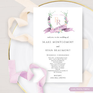Elegante programa de bodas en monograma Lilac y Pú