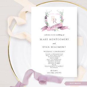 Elegante programa de bodas en monograma malva y mo