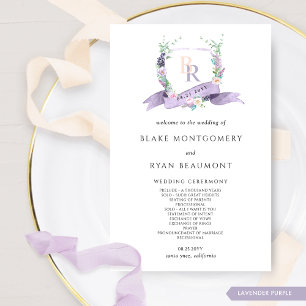 Elegante programa de bodas en monograma púrpura de