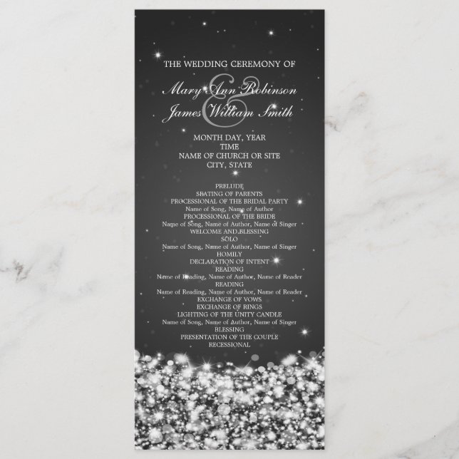 Elegante programa de bodas estrella Sparkle Black (Anverso)