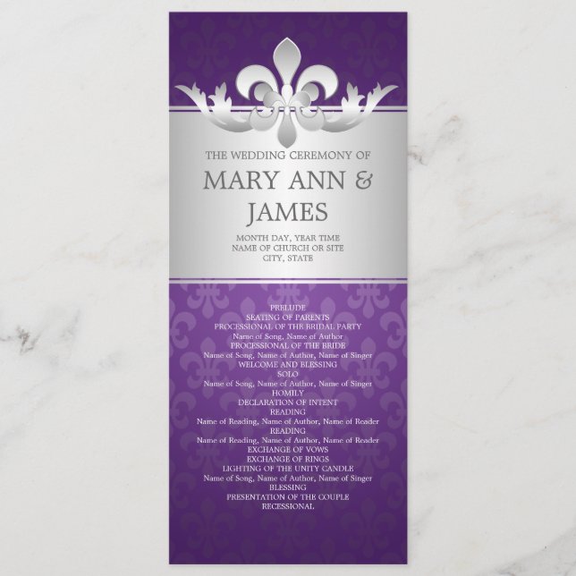 Elegante programa de bodas Fleur De Lis Purple (Anverso)
