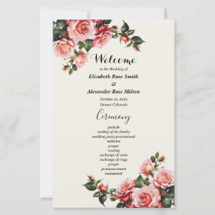 Elegante programa de bodas florales de rosas rosas