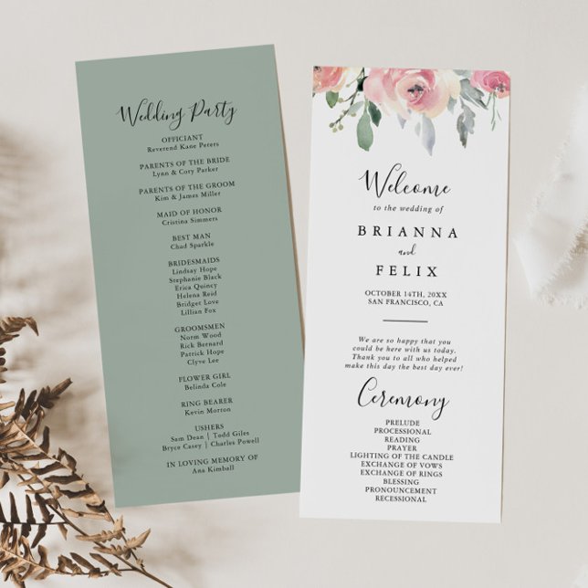 Elegante programa de bodas florales de Rubor rosa (Subido por el creador)
