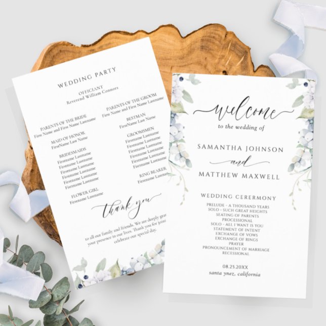 Elegante programa de Bodas Florales en Blanco y Az (Subido por el creador)