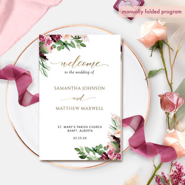 Elegante programa de bodas florales rosadas de Rub (Subido por el creador)