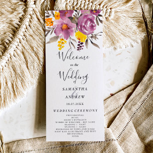 Elegante programa de bodas floridas púrpura en oto
