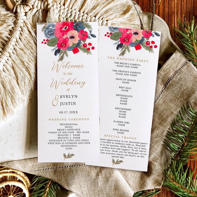 Elegante programa de bodas floridas púrpura en oto (Elegant fall winter purple floral wedding program)