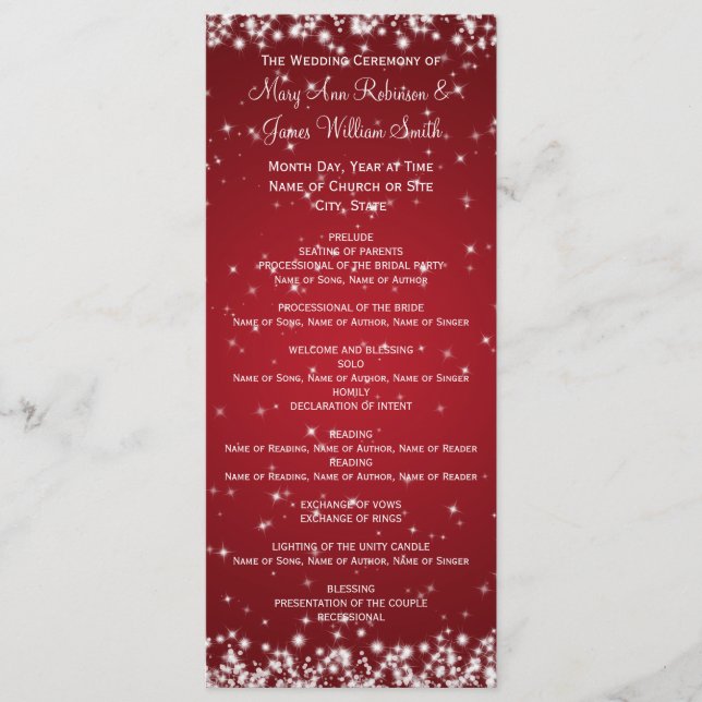 Elegante Programa de Bodas Invernales Sparkle Red (Anverso)