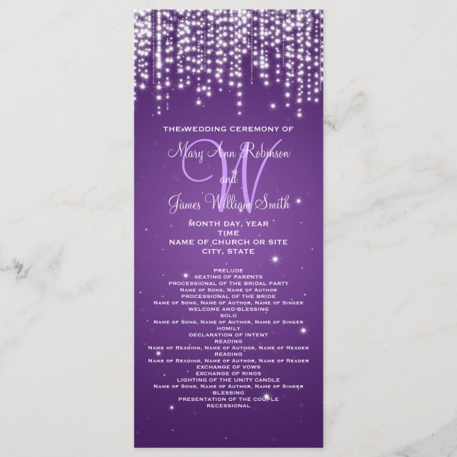 Elegante Programa de Bodas Noche Dazzle Purple (Anverso)