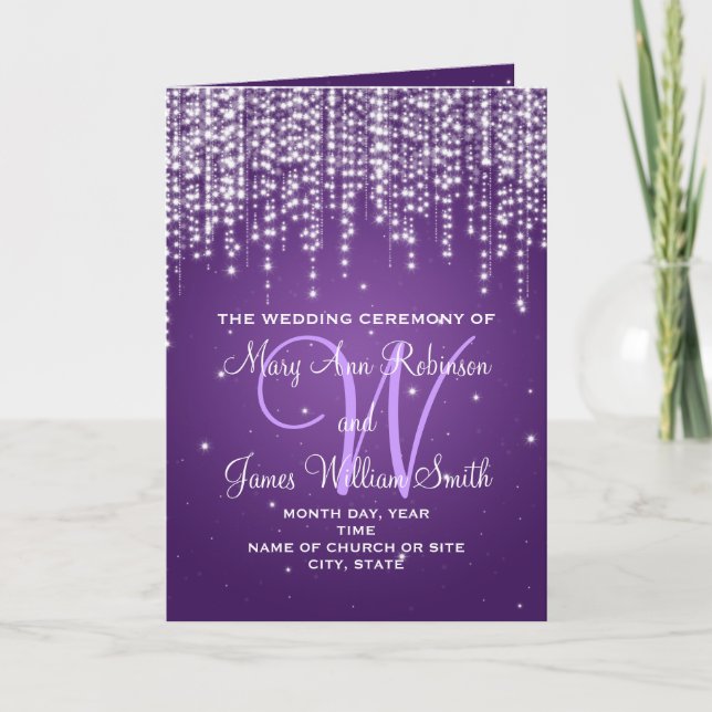 Elegante Programa de Bodas Noche Dazzle Purple (Anverso)