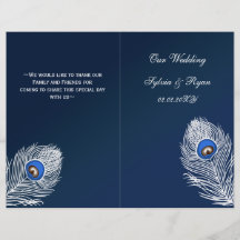 Elegante programa de bodas plegadas de pavo real a