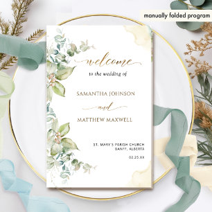 Elegante programa de bodas plegadas Eucalyptus Gre