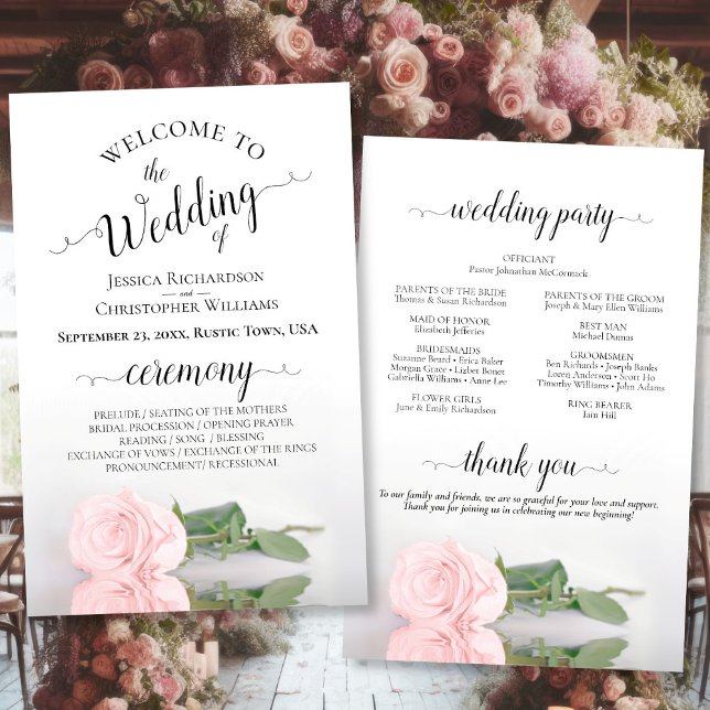 Elegante programa de bodas presupuestarias rosa de (Front/Back)