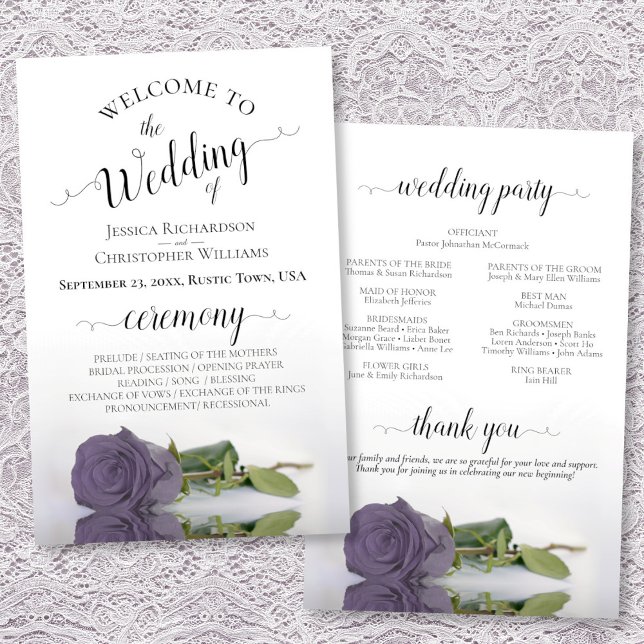Elegante Programa de Bodas Presupuestarias Rosa Po (Front/Back)