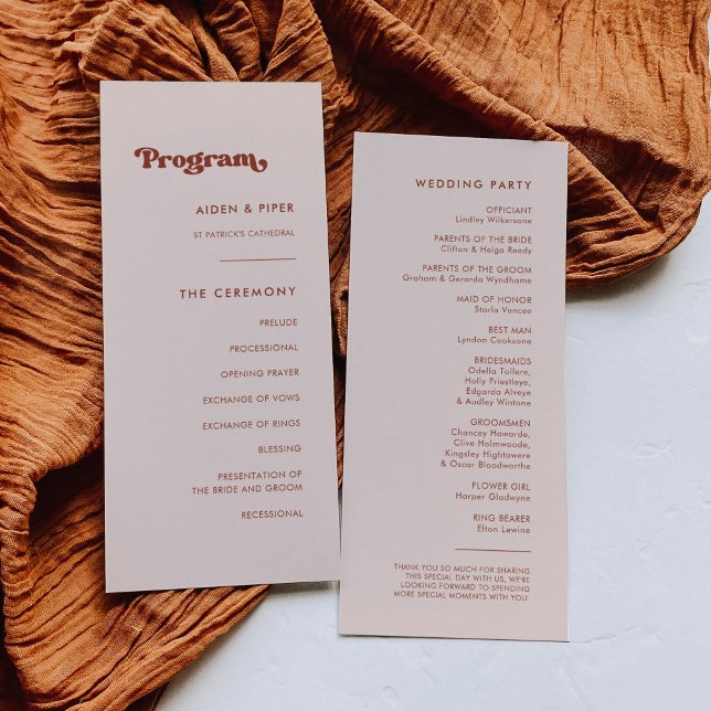Elegante programa de bodas rosa de durazno retro (Subido por el creador)