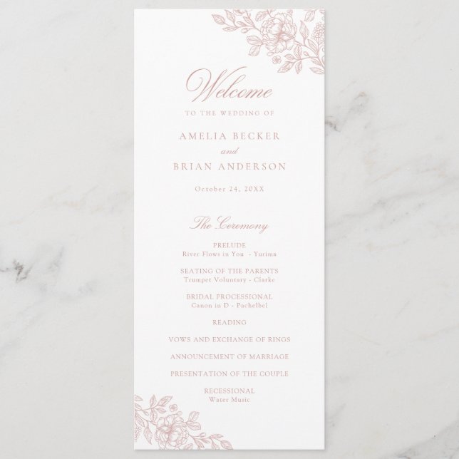 Elegante programa de bodas rosadas Rubor con sabor (Anverso)