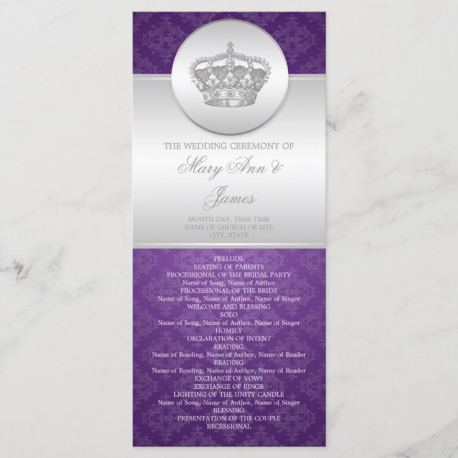 Elegante programa de bodas Royal Crown Purple (Anverso)