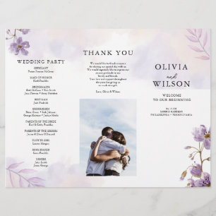 Elegante programa de bodas triples con flores mora