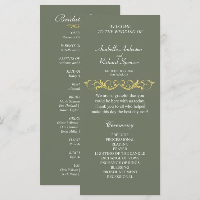 Elegante programa de bodas victorianas (Anverso / Reverso)