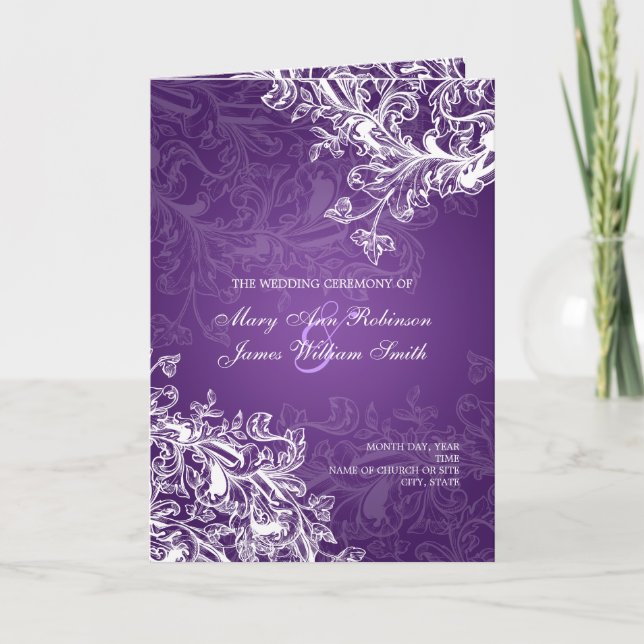 Elegante Programa de Bodas Vintage Swirls Purple (Anverso)
