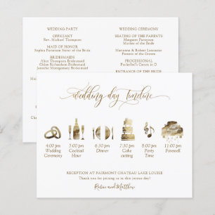 Elegante programa de bodas y cronología en oro