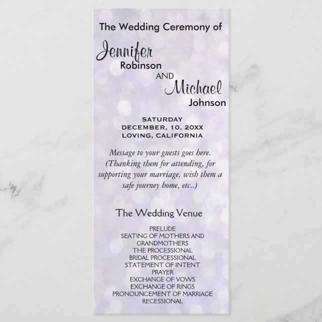 Elegante programa de Bokeh Wedding (Anverso)