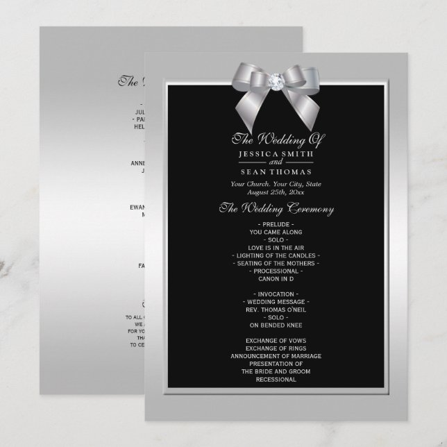 Elegante programa de Bow y Boda Negra de Gema Plat (Anverso / Reverso)