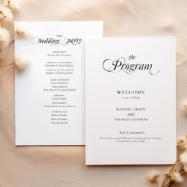 Elegante programa de caligrafía de la boda blanca