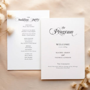 Elegante programa de caligrafía de la boda blanca 