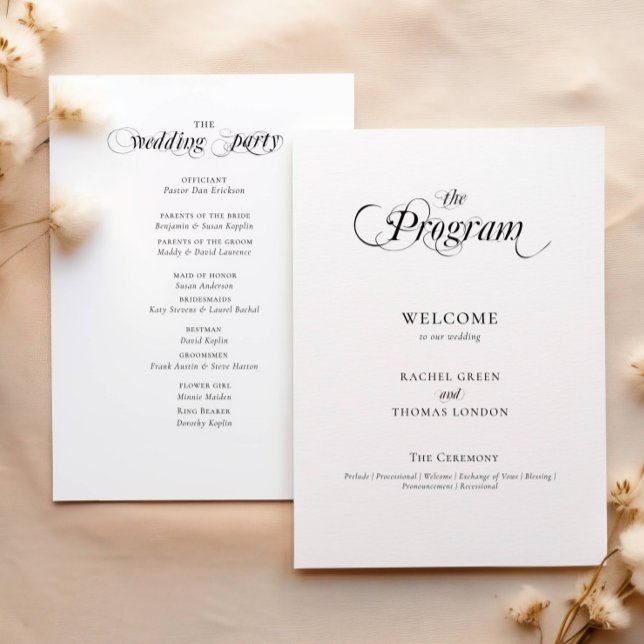 Elegante programa de caligrafía de la boda blanca  (Subido por el creador)