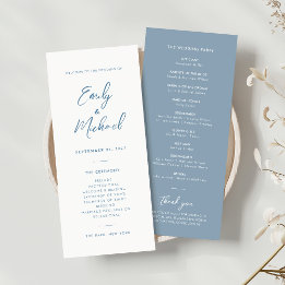 Elegante programa de casamiento con caligrafía azu