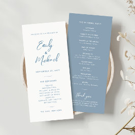 Elegante programa de casamiento con caligrafía azu