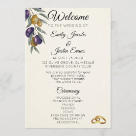 Elegante programa de casamiento de acuarela