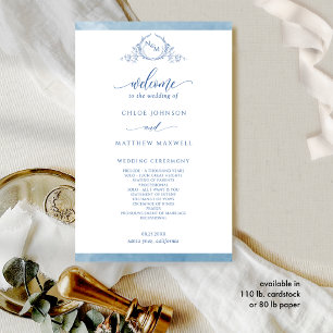 Elegante programa de casamiento en color azul mono