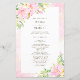 Elegante programa de casamiento rosa con acuarela 