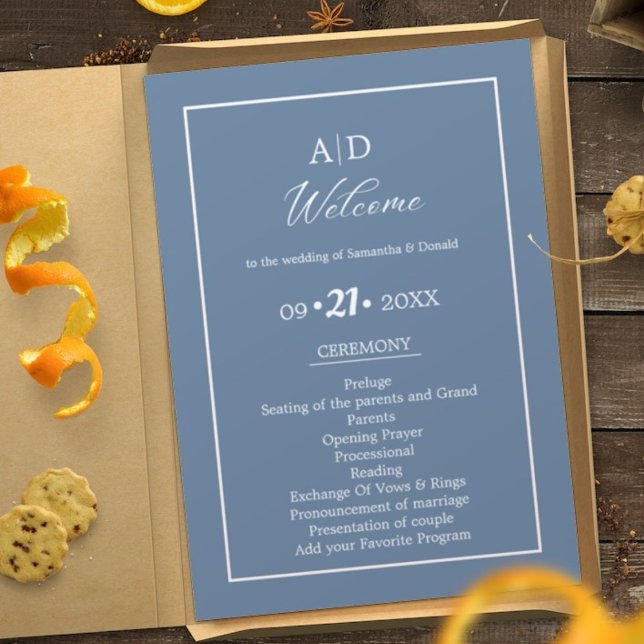 Elegante programa de ceremonias de Boda azul turqu (Subido por el creador)