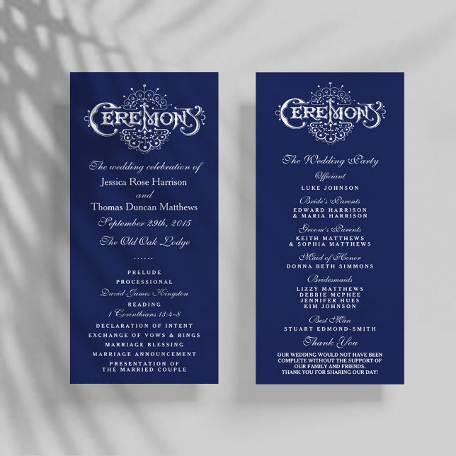 Elegante programa de ceremonias de Boda azul y bla (Subido por el creador)