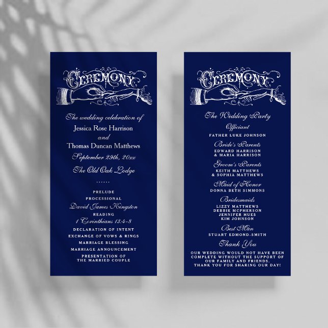 Elegante programa de ceremonias de Boda azul y bla (Subido por el creador)