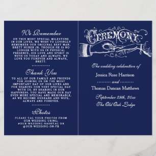 Elegante programa de ceremonias de Boda azul y bla