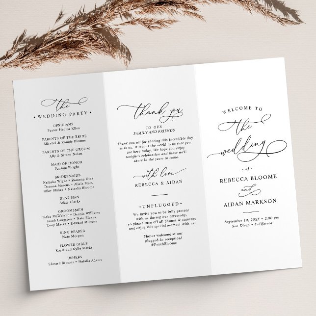 Elegante programa de ceremonias de Boda blanco y n (Subido por el creador)