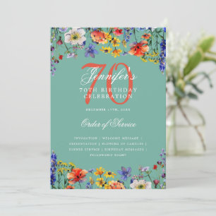 Elegante programa de cumpleaños 70 floral Verde az