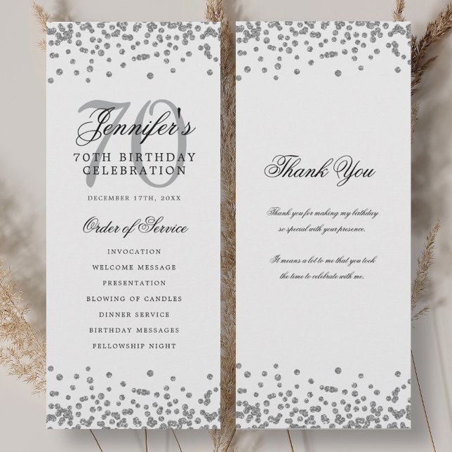 Elegante programa de cumpleaños 70 Gracias Silver (Elegant 70th Birthday Program Thank You Silver)