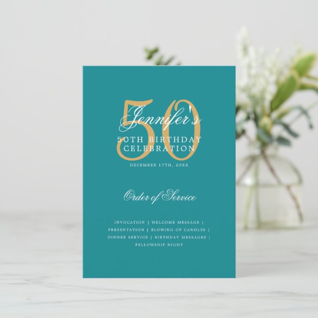 Elegante programa de cumpleaños número 50 Menú Ver (Anverso de pie)